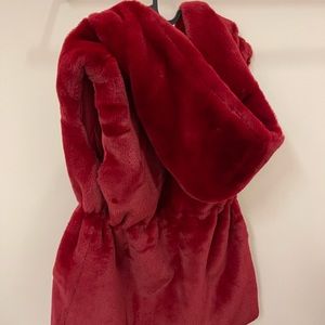 Lux Faux fur vest. Red/Burgundy color. Thick, cozy, warm.